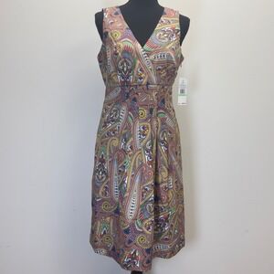 Tommy‎ Hilfiger Paisley Print Sleeveless Midi Dress Pockets 100% Cotton Size 8